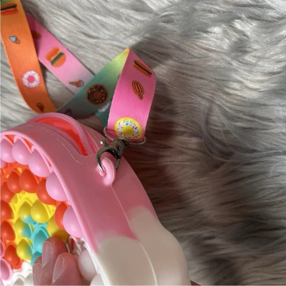 Girls Fidget Rainbow Multicolored Pop Rubber Purse